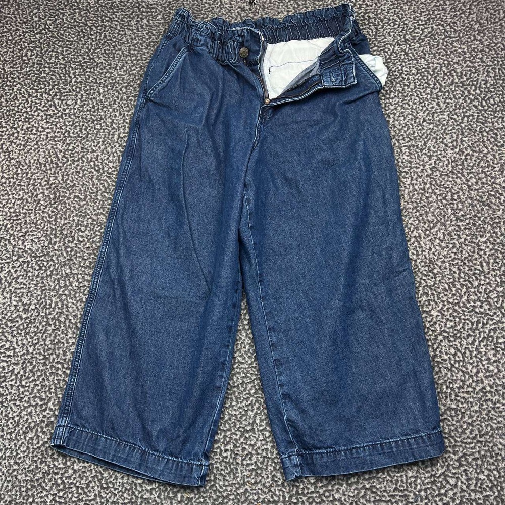 St Johns Bay Jeans Women 14 Blue Denim Wide Leg Crop Elastic Waist